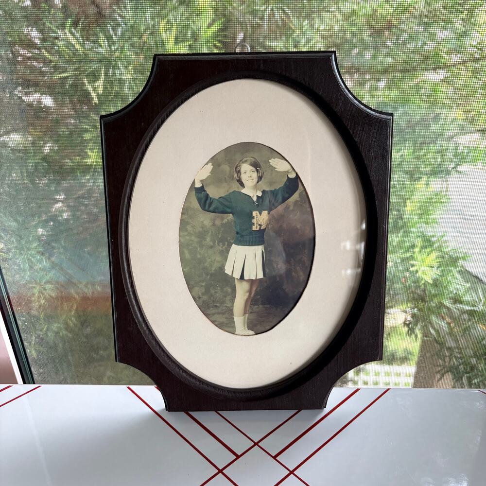 Vintage Cheerleader Portrait Hand Tinted Photo Ornate Wood Frame 11.5"